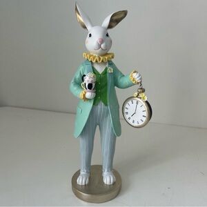 Charming White Rabbit Figurine with Clock NEW